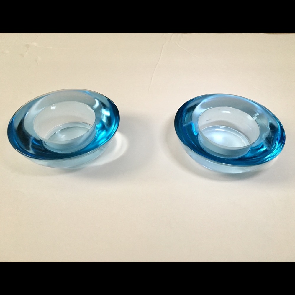 Blue glass tea light votive set